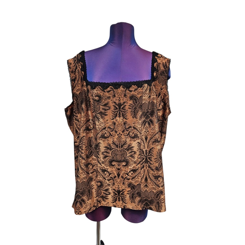 Square Neck Brocade Tank Top in Copper and Black - Picture 2 of 9